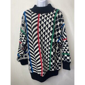Flyers Womens Colorful Bright Vintage Geometric Chunky Sweater Mock Neck 80's